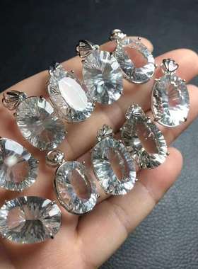 天然白水晶刻面吊坠高端大气