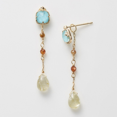 天然水滴发晶流苏耳环