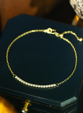 轻奢满钻一字横条手链S925银