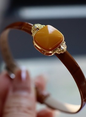 天然老蜡方形表盘吊坠两用款