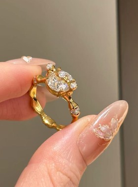 S925纯银竹节戒指爆闪轻奢高级感