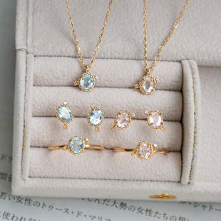 日系天然水晶丘比特之箭项链简约百搭925银蓝色托帕蓝色粉色戒指