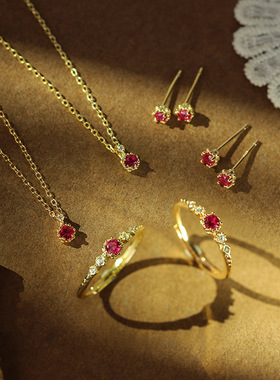 火焰红宝石镶钻水滴项链套装