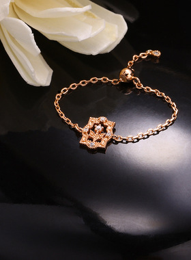 14K镀金微镶锆石小花戒指套装