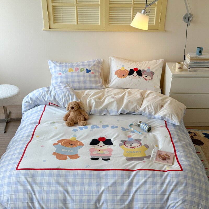 大版数码印花纯棉四件套床上用品全棉学生宿舍卡通被套床单三件套