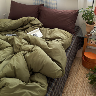 春夏ins全棉四件套美拉德混搭水洗纯棉被套床单床笠宿舍床上3件套