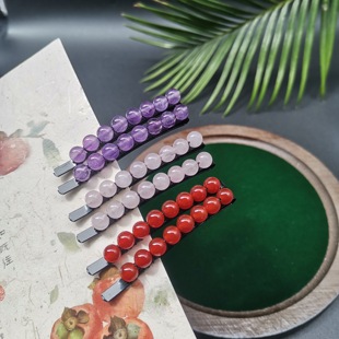 天然石紫水晶粉水晶一字夹边夹刘海夹耳后侧夹半宝石发饰品卡子