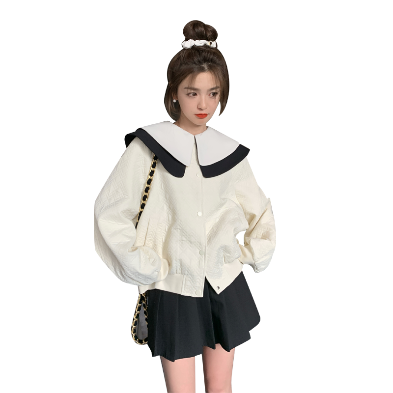 蝴蝶结娃娃领棒球服短外套女春秋2025新款高级感减龄可爱夹克上衣,女装短外套,浙宝171