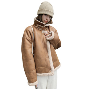 盐系复古皮毛一体机车服女冬季新款高级感小个子加厚保暖短款棉服图片