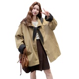 现货2026春新款格纹拼接帽子可拆卸卡其色风衣XW742P165K248，女装短外套，浙宝171