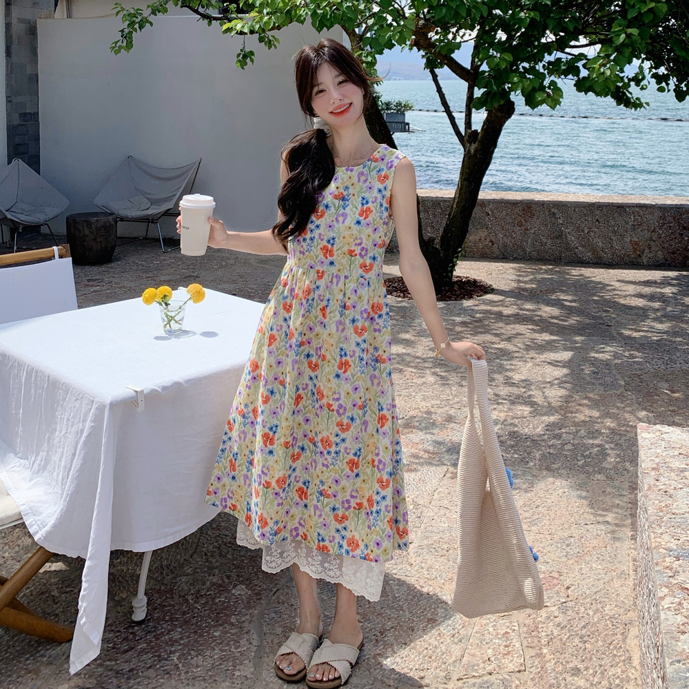 2026年夏新款韩版圆领碎花拼接蕾丝连衣裙XW1082P145K218，女装连衣裙，浙宝171