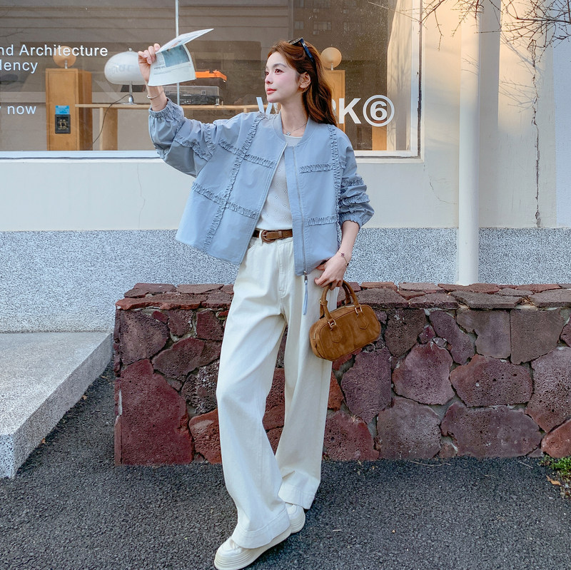 现货26春装新款蓝色木耳边外套XW9805P155K248，女装短外套，浙宝171