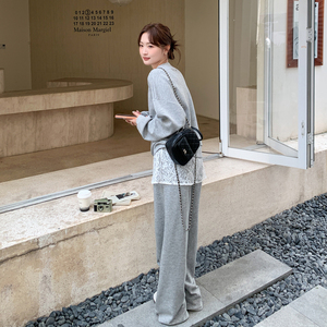 现货 圆领长袖蕾丝拼接休闲阔腿裤屁帘三件套 XW9815 P195 K318,女装运动套装,浙宝171