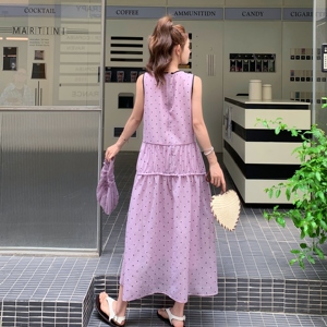 26夏新款紫色圆领波点A字洋气连衣裙（配包包）XW1126 P155 K238图片