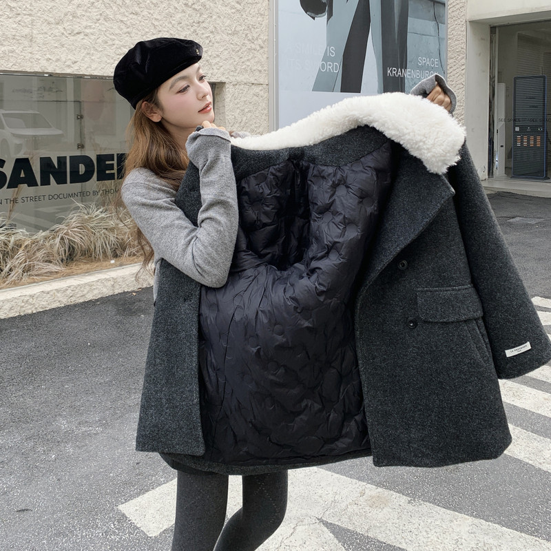 现货冬装新款翻领双排扣中长款毛呢外套(90绒)XW3387P365K548，女装羽绒服，浙宝171