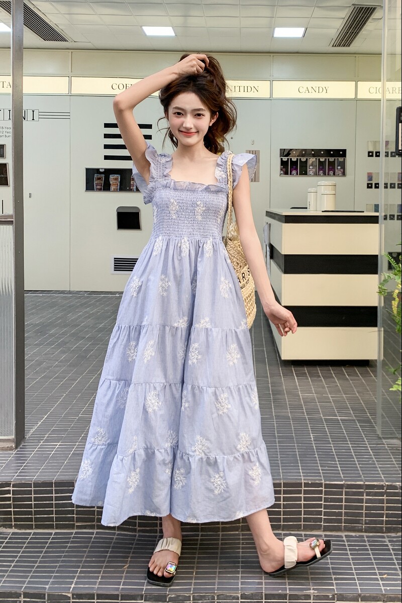 夏装现货26年新款小飞袖方领收腰连衣裙XW1049P135K208,女装连衣裙,浙宝171