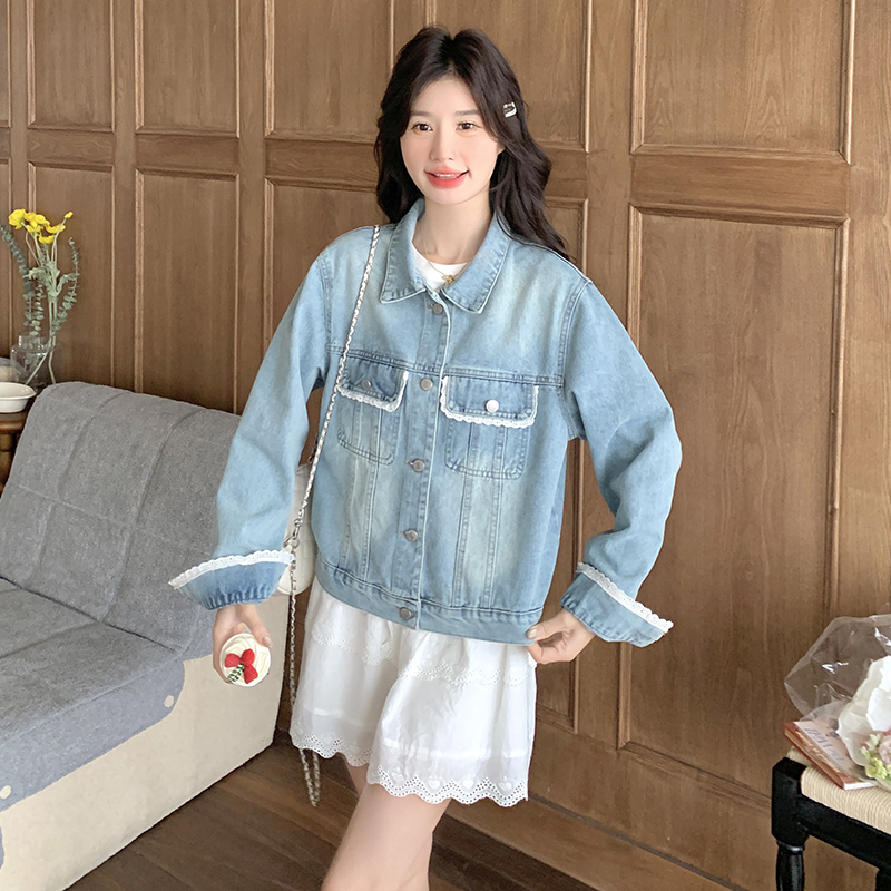 现货25年秋装新款韩系花边牛仔外套XW1010P145K218，女装短外套，浙宝171