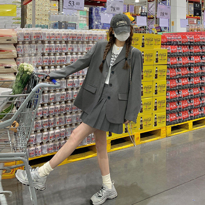 大量现货2026年春装新款韩版灰色西装百褶裙套装XW6852P165K238，女装套装/套裙，浙宝171