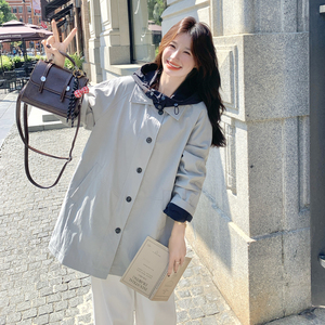 现货 2025秋装新款带帽中长款蓝色风衣 XW752 P165 K248,女装风衣,浙宝171