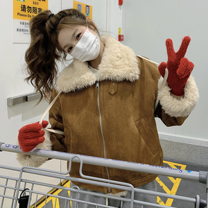 麂皮绒皮毛一体羊羔毛外套女冬季小个子巨好看独特漂亮高级感棉服图片