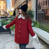 现货25圣诞新年款红色毛呢羽绒外套(90绒)XW3365P295K448，女装羽绒服，浙宝171