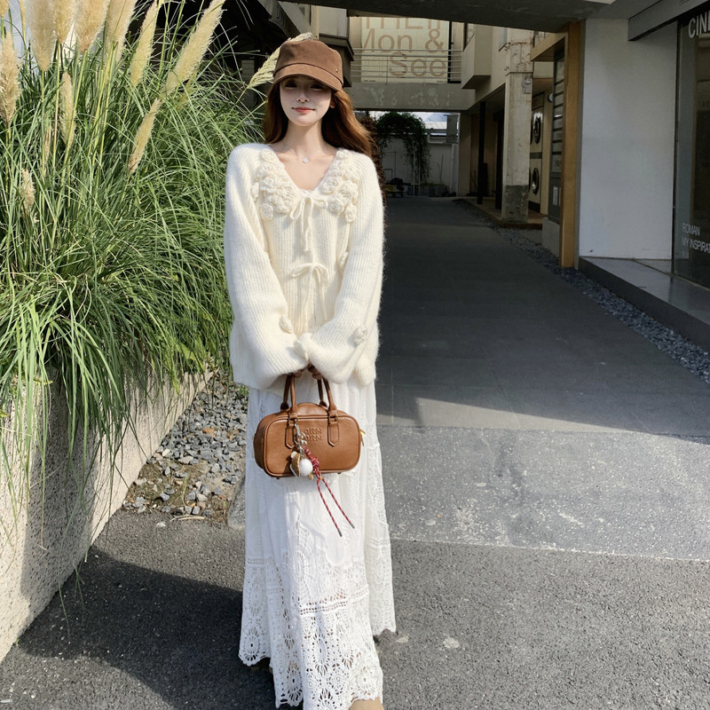 减龄立体碎花系带针织开衫外套女春秋2025新款甜美小个子漂亮上衣,针织衫/毛衣,浙宝171