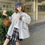 现货2025年秋装新款蓝色袖口刺绣撞色风衣外套XW755K165K248，女装短外套，浙宝171