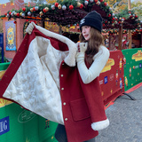 现货25圣诞新年款红色毛呢羽绒外套(90绒)XW3365P295K448，女装羽绒服，浙宝171