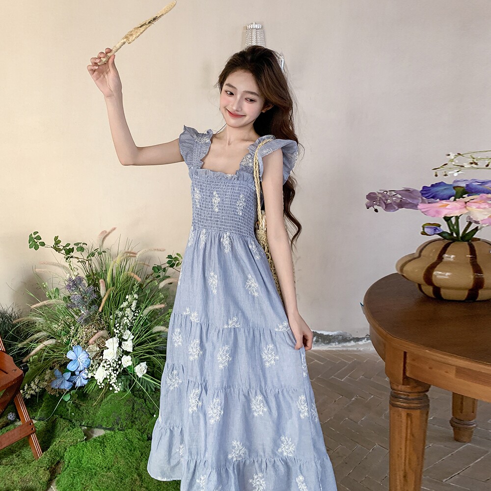 夏装现货26年新款小飞袖方领收腰连衣裙XW1049P135K208,女装连衣裙,浙宝171