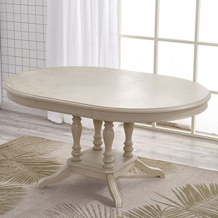 伸缩圆桌实木椭圆形餐桌椅欧式 复古伸缩中古 法式 秋林木语美式 新款
