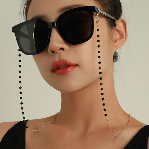 欧美跨境饰品 简约时尚黑色珠子眼镜链 女士气质多用面罩防滑挂绳