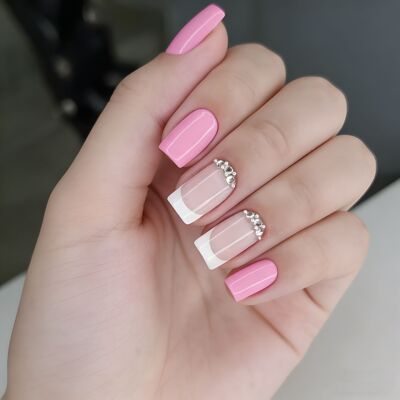 欧美白边法式假指甲贴片美甲片 外贸热销镶钻甲片穿戴甲专用nails