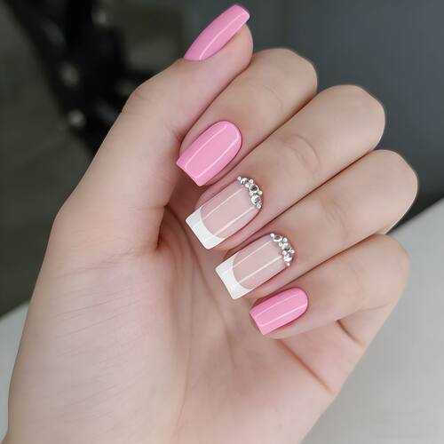 欧美白边法式假指甲贴片美甲片 外贸热销镶钻甲片穿戴甲专用nails