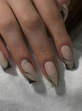 热销欧美穿戴甲 简约墨绿美甲甲片 简约甜酷假指甲贴片 nails