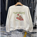 韩国ins风加绒卫衣2025秋冬新款 圆领卡通番茄刺绣宽松小个子女生