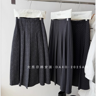 高级感气质淑女波点毛呢百褶半裙