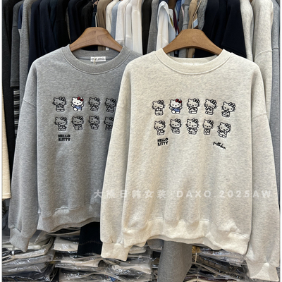 加绒卡通KT刺绣圆领小个子卫衣女