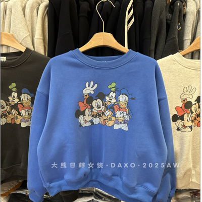 秋冬加绒卡通米奇高飞印花卫衣女