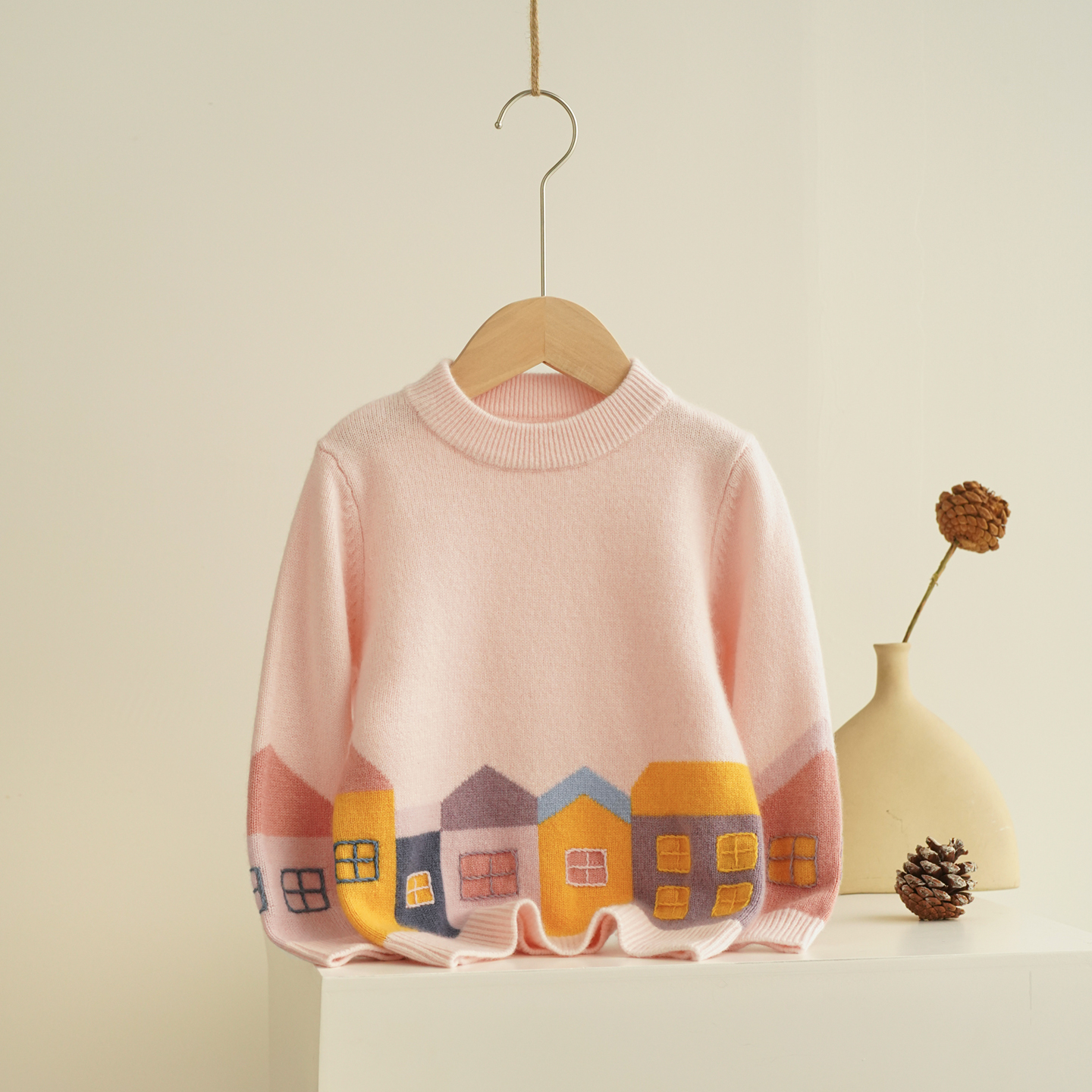 女童纯山羊绒双股厚保暖打底衫