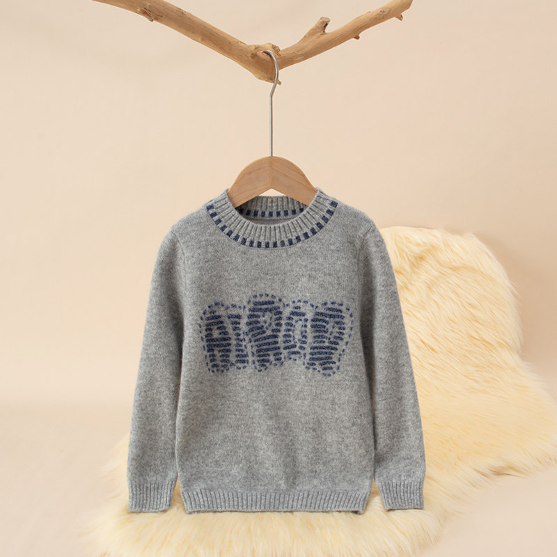 洪叶云台儿童羊绒衫男童中大刺绣毛衣宝宝冬季保暖双股加厚打底衫