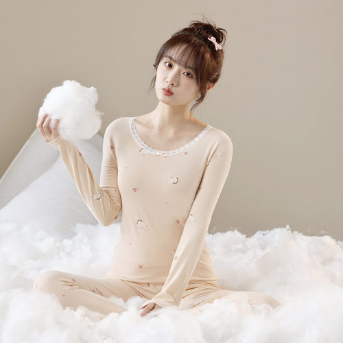 秋冬秋衣秋裤女士纯棉保暖内衣套装花边蕾丝薄款棉毛衫衬衣衬裤