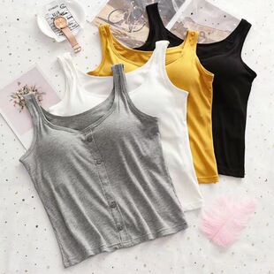 跨境直供宽带美背一体式带胸垫背心女短款百搭打底薄款一件代发