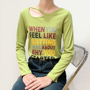 圆领T恤女春夏秋款 无假期 时髦街头英文印花休闲长袖 撤柜单 人