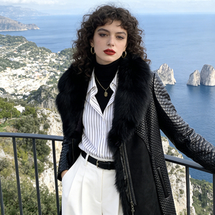 奢贵高货~吊价19600~绵羊皮!真狐狸毛领~真皮风衣大衣外套女秋冬
