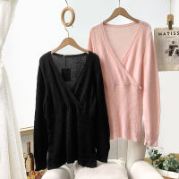 【 People Without Holidays 】 Company Single ~ Gentle, elegant and casual deep V-neck knitted sweater for women's base layer, Spring, autumn and winter styles thumbnail 3