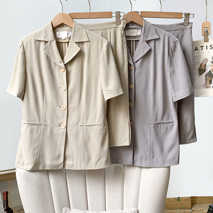 风景系列！vintage古着~90年代港风麻纱质感短袖外套半裙套装女夏