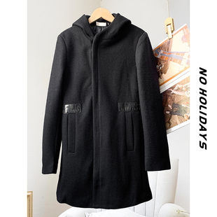 高档撤柜~原698~重感厚实~BF中性风连帽羊毛呢大衣外套女秋冬