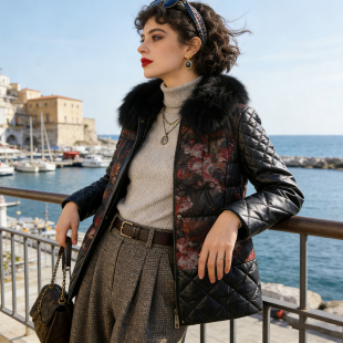 90%鸭绒 真绵羊皮 真狐狸毛领真皮衣羽绒服女 吊价9800 奢贵高货