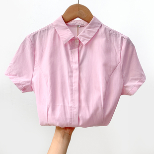 人 衬衫 撤柜单 短袖 女夏 少女粉温柔通勤OL休闲百搭修身 无假期