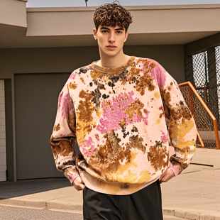 男装 欧美原单 薄绒 复古做旧工业风超大码 棉卫衣秋冬 宽松休闲纯